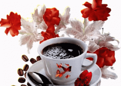 Good Morning Coffee With Red Love Butterfly GIFS - Good Morning Images, Quotes, Wishes, Messages, greetings & eCard Images