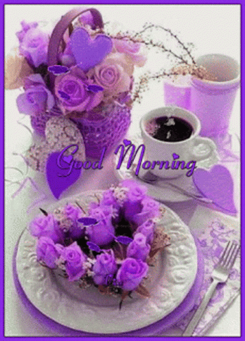 Good Morning Purple Flowers Animated GIF - Good Morning Images, Quotes, Wishes, Messages, greetings & eCard Images
