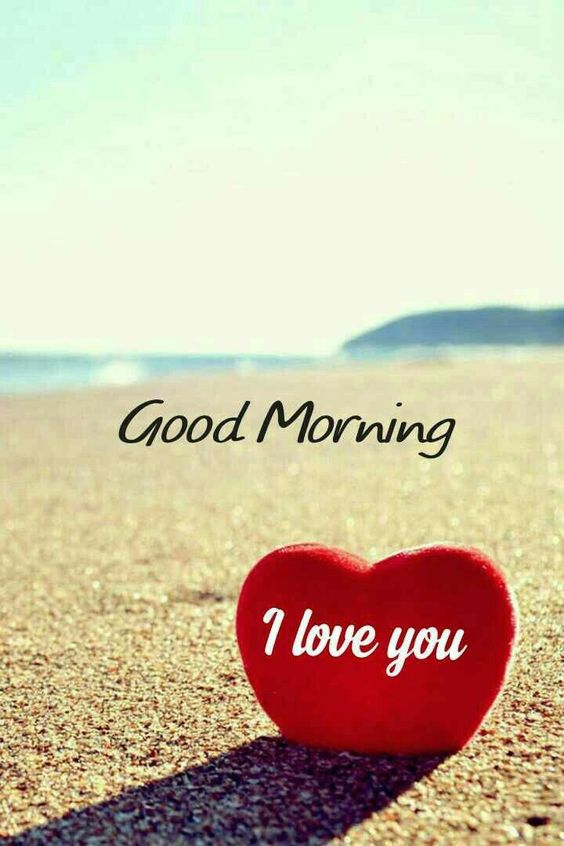 Good Morning Red Love Heart On Beach Quotes - Good Morning Images, Quotes, Wishes, Messages, greetings & eCard Images