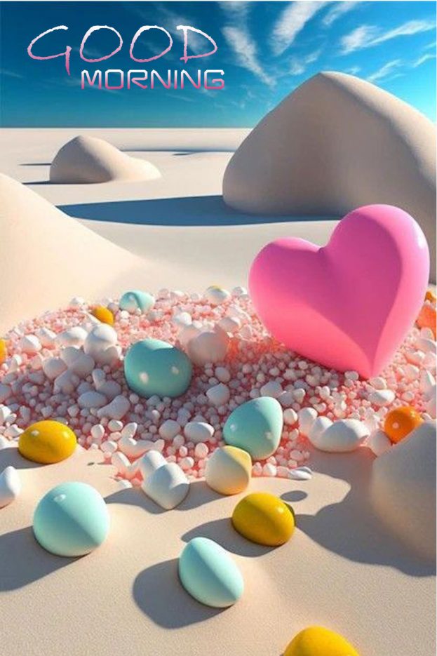 Good Morning colorful Hearts on the Beach Images