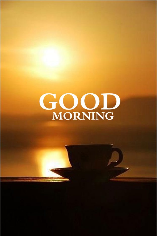 Good morning coffee image with a beautiful sunrise